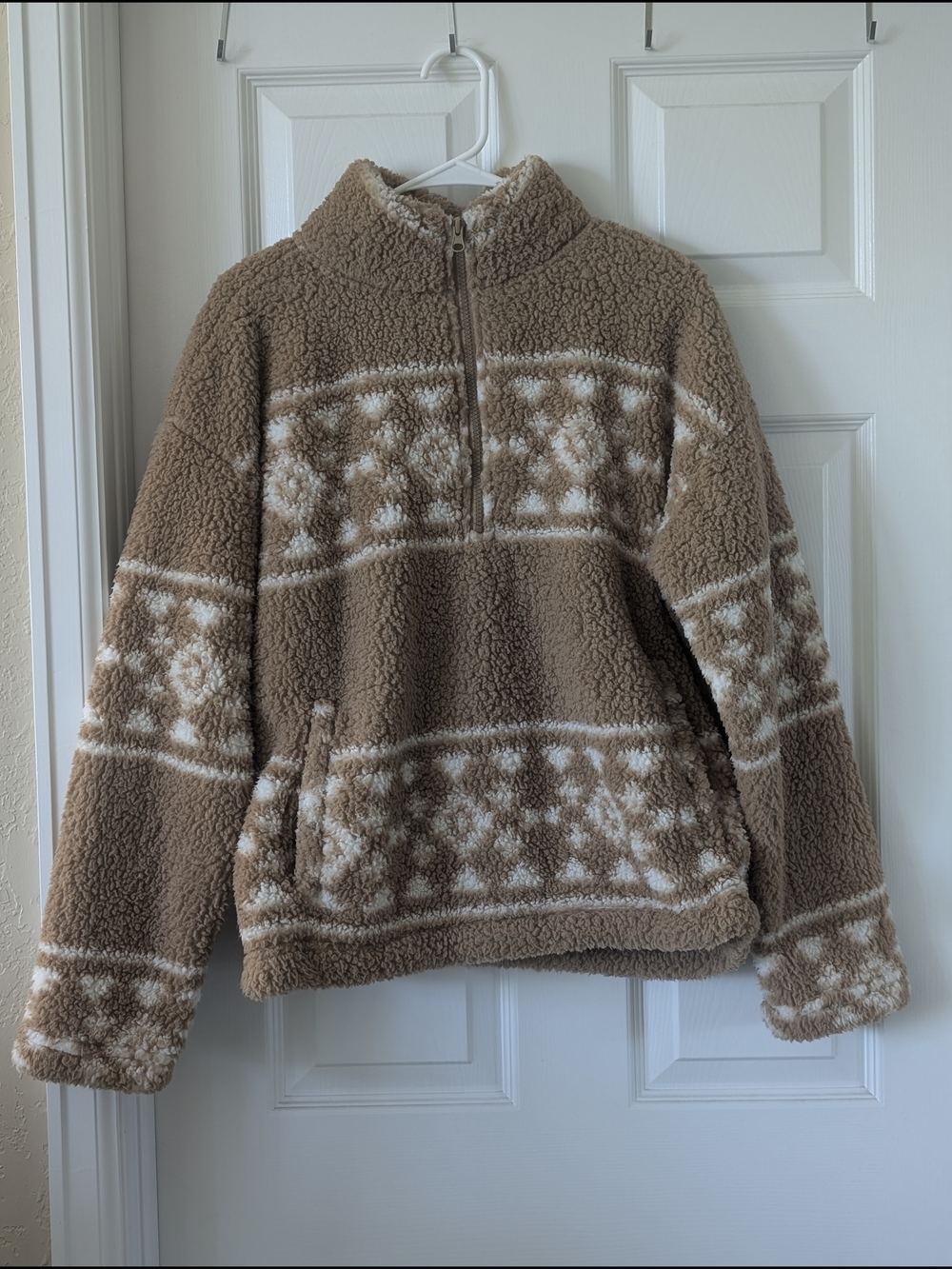 Daisy Fuentes Brown & Cream Sherpa Half-Zip Pullover